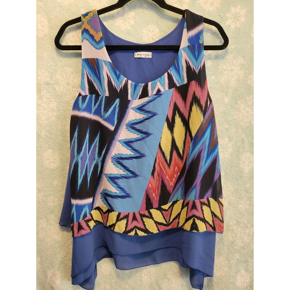 Women's Flowy Flirty Italian Tank Top Blue Large Casual Business Dressy Italy